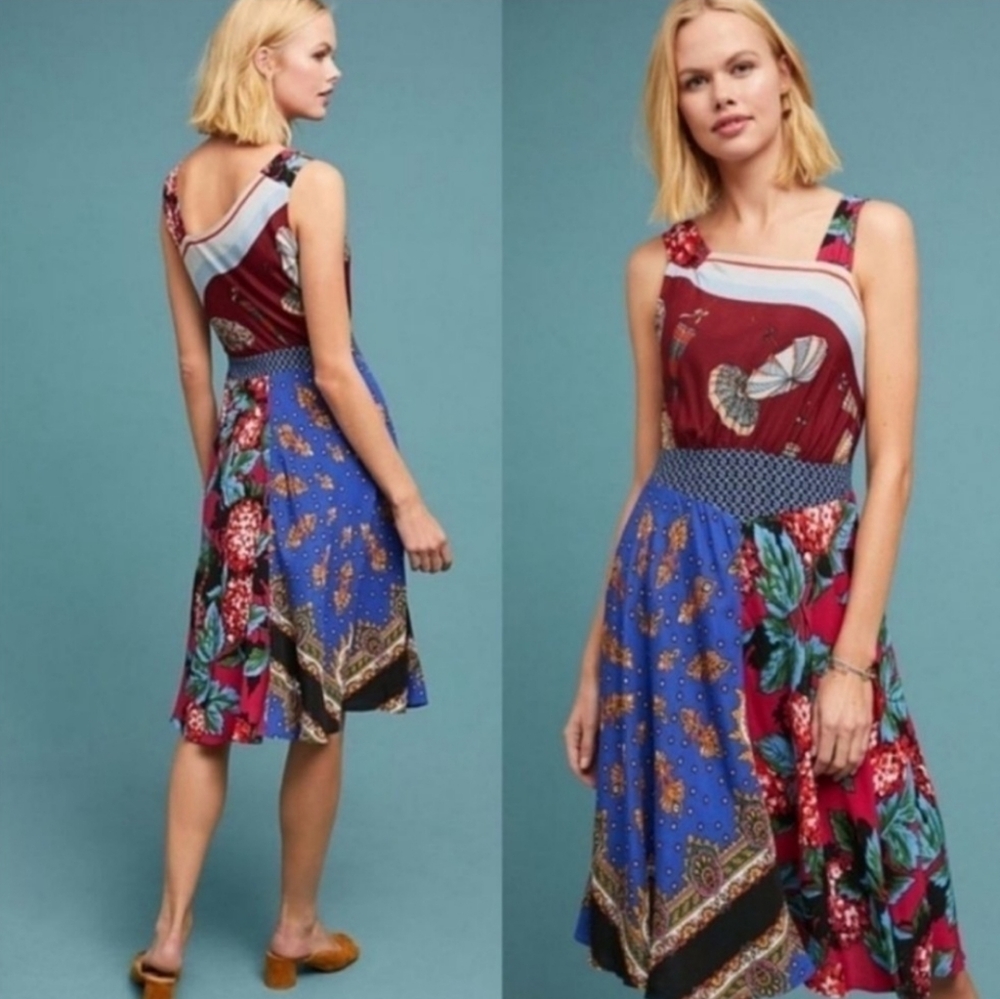 Anthropologie Moulinette Soeurs Size 4 Small Asymmetrical‎ Mixed Print Dress